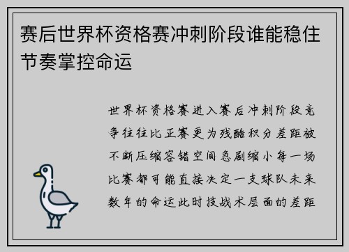 赛后世界杯资格赛冲刺阶段谁能稳住节奏掌控命运